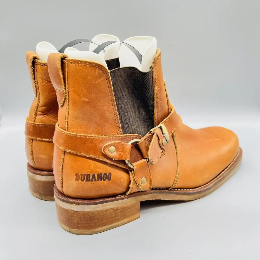 Durango Boots Mens 13 Brown Leather Biker Harness Ankle Square Toe Pull On Shoes